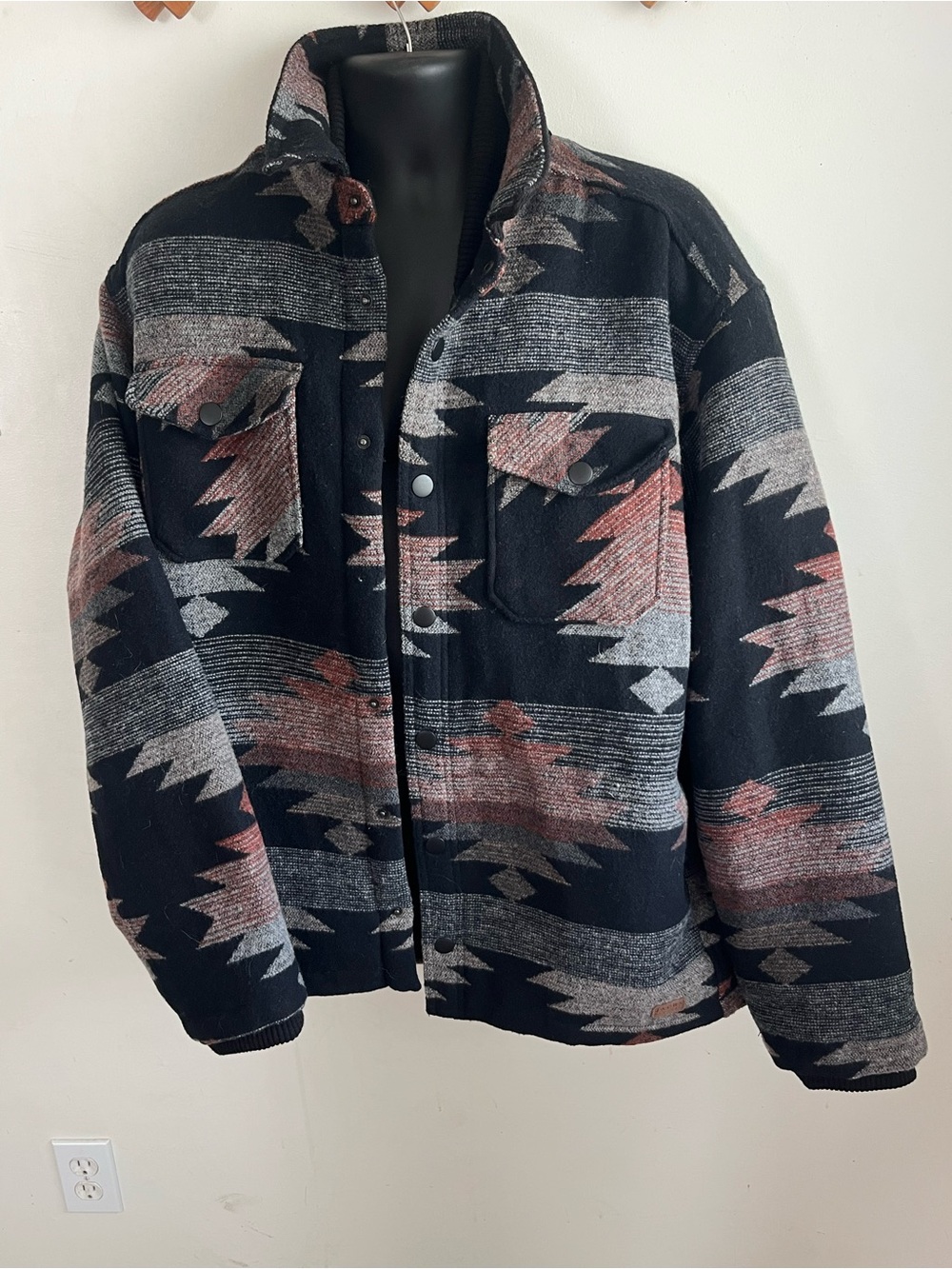 Jachs NY Sherpa Lined Wool Blend Jacket in the "Black Red Aztec" XL